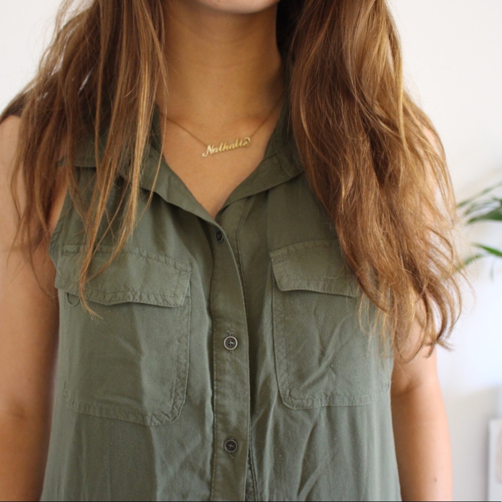 Olive Green Button Up Top